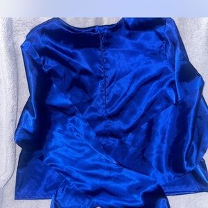 Satin Blue Long Sleeve Top